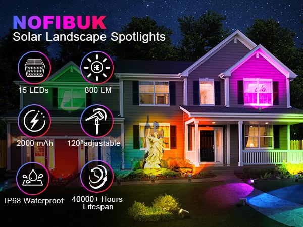 Upgrade RGB Landscape Spotlights,Christmas Solar Outdoor Lights with RGB Cycle Color Changing/Warm White/6 Fixed Color,Brighter with Light-gathering Concave Lens,Auto ON/OFF & Waterproof for Walkway Backyard Patio Yard Garden Halloween Accent Lightingng