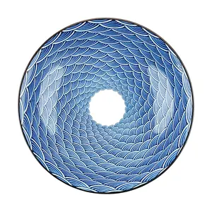 Golden Lion Japanese 8-Inch Ceramic Plate - "Thousand Waves" Design, 20x20x5cm, Deep Dish for Ramen, Udon, Serving