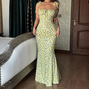 Printed sleeveless dress for women in summer and autumn 2025, pretending to be a tight corset, spaghetti strap, lace tie, front skirt, girls' party, club, date, casual, elegant dress (gift)Gift