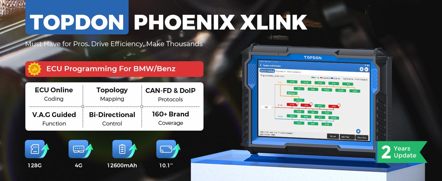 TOPDON Phoenix XLink Scan Tool, ECU Programming, Online ECU Coding, Upgraded of Phoenix Plus, Topology Mapping, 41 Services, Bi-Directional Scanner, Guided Function, CAN FD/DoIP, 2 Years Free Update TOPDON Phoenix XLink Scan Tool, ECU Programming, Online ECU Coding, Upgraded of Phoenix Plus, Topology Mapping, 41 Services, Bi-Directional Scanner, Guided Function, CAN FD/DoIP, 2 Years Free Update