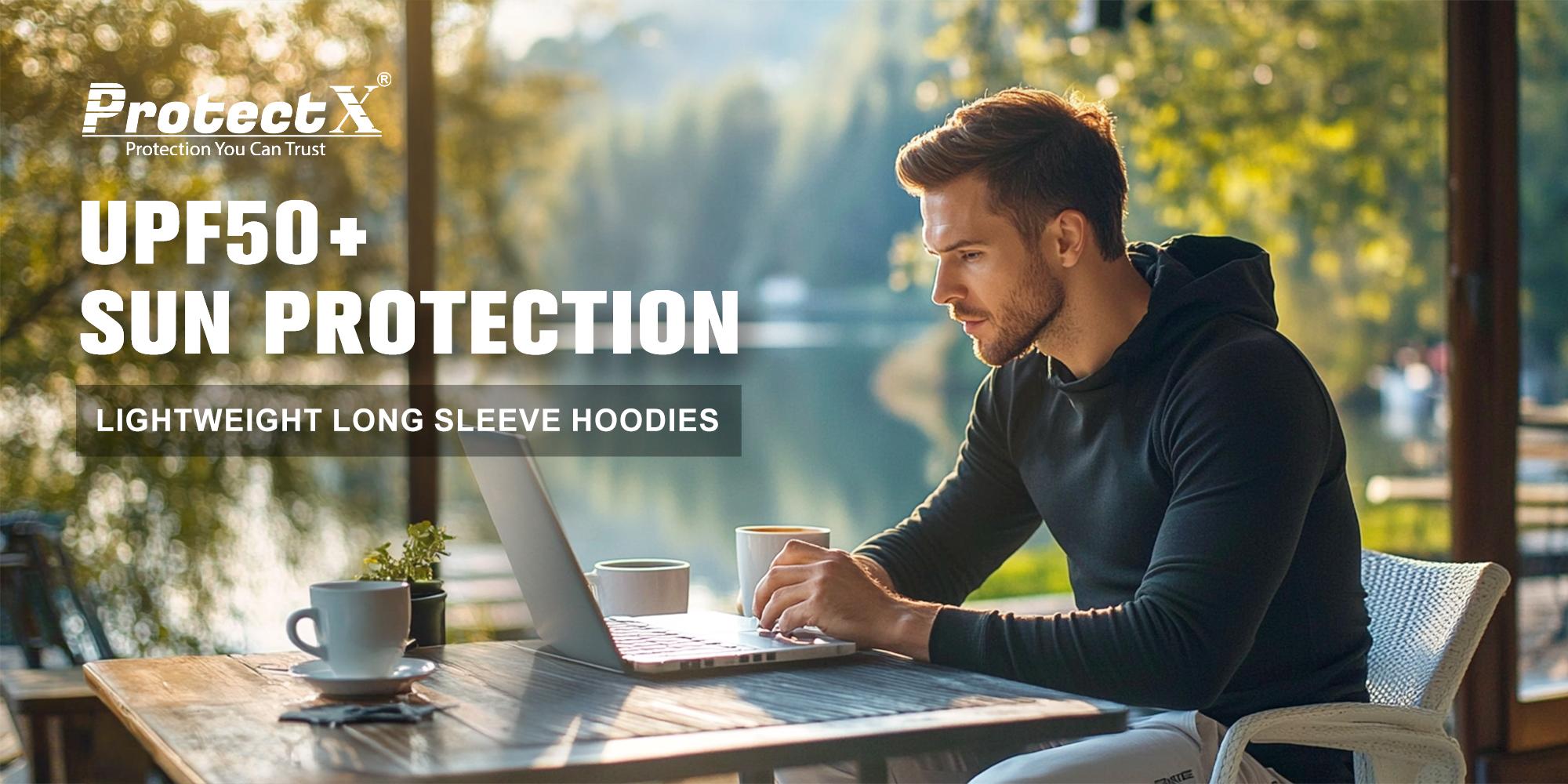 ProtectX 2 Pack UPF 50+ Hoodie Sun Protection Shirt Lightweight Long Sleeve Hi Vis Hooded Shirt Quick-Dry SPF UV Shirt Active Wear