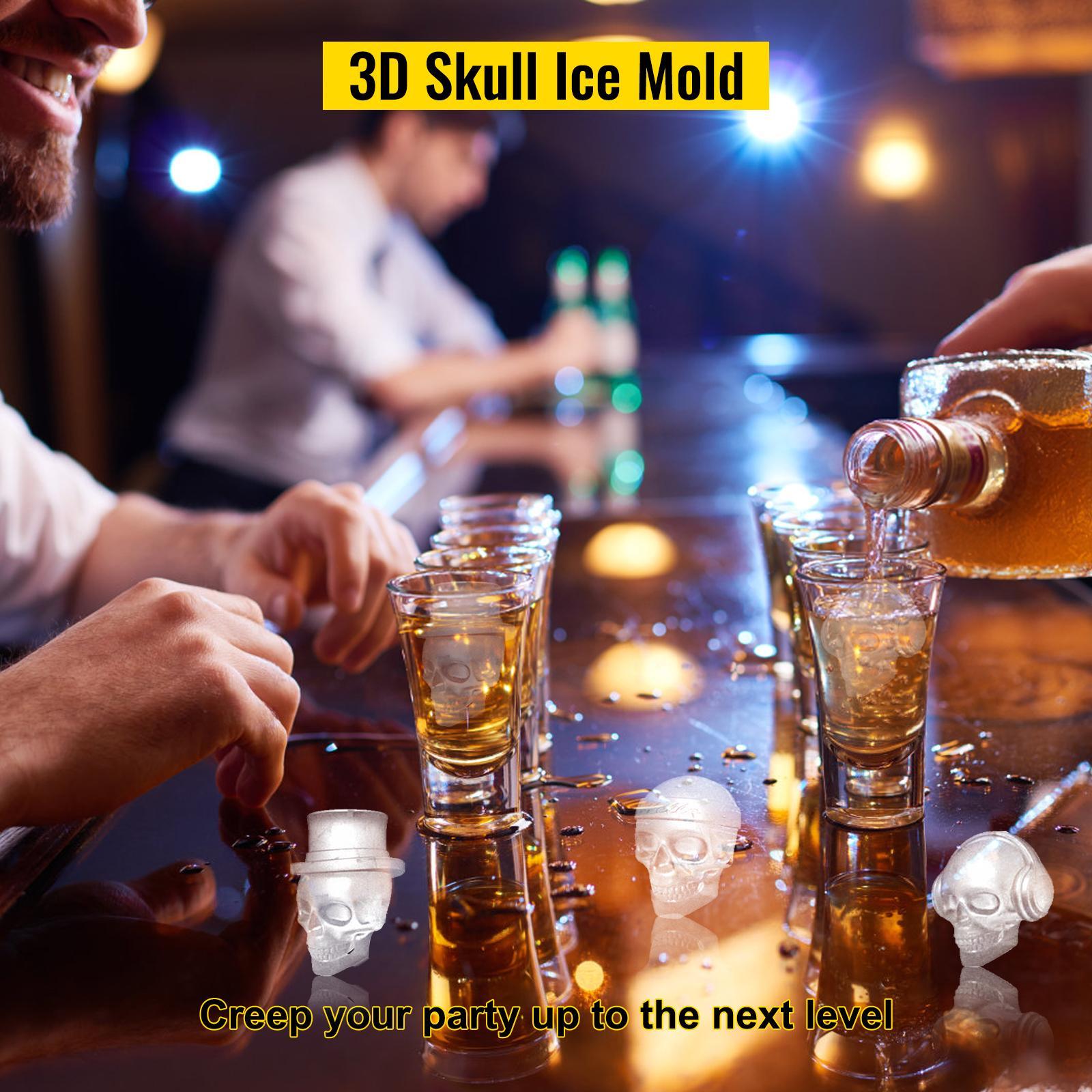 VEVOR Skull Ice Cube Tray, 6-Grid Skull Ice Ball Maker, Flexible Black Silicone Ice Tray with Lid & Funnel, Skull Ice Cubes in 3 Distinct Patterns for Beverages & Chocolates on Parties & Holidays VEVOR Skull Ice Cube Tray, 6-Grid Skull Ice Ball Maker, Flexible Black Silicone Ice Tray with Lid & Funnel, Skull Ice Cubes in 3 Distinct Patterns for Beverages & Chocolates on Parties & Holidays