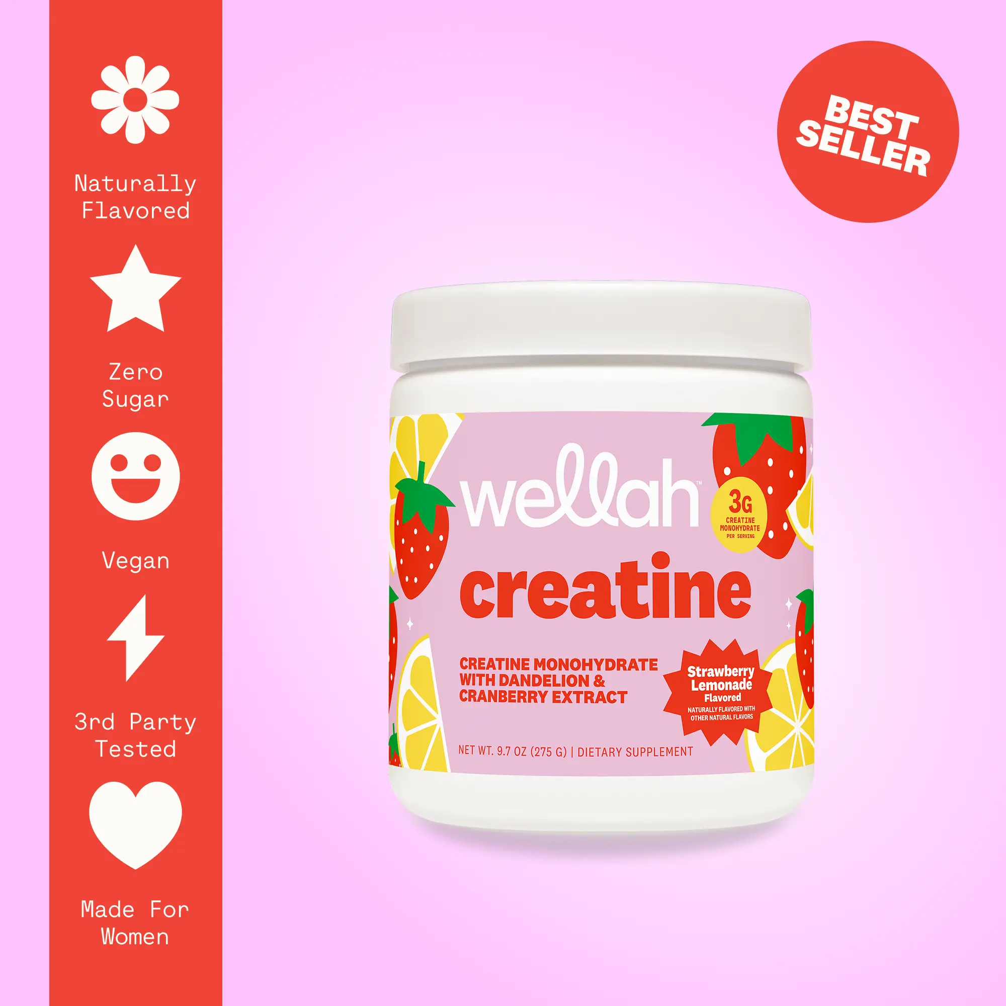 Wellah Nutrition Creatine Monohydrate - 50 Servings, 3g Creatine, Supports Energy, Muscle Recovery & Strength, Cognitive Health Dietary Supplement Powder