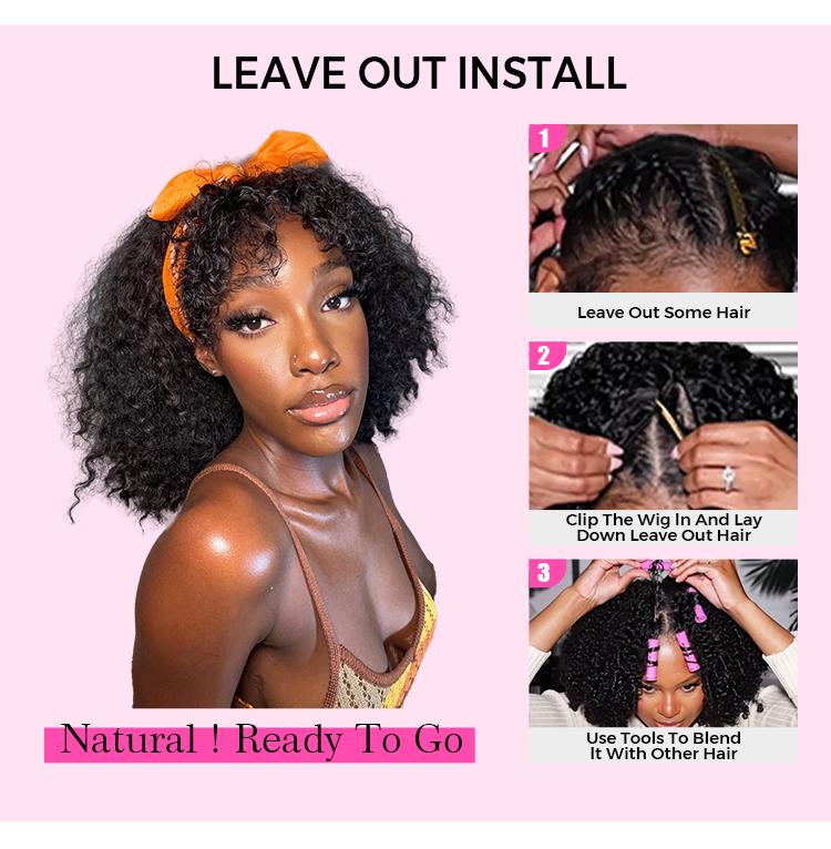 CurlyMe V part Wig Afro Kinky Curly Hair Glueless Wig Pre-plucked - Natural Black Outdoorfun