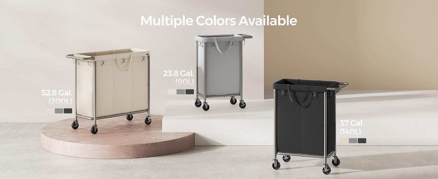 SONGMICS Laundry Basket with Wheels, Rolling Laundry Hamper, Round Laundry Cart with Steel Frame and Removable Bag ,Organiser