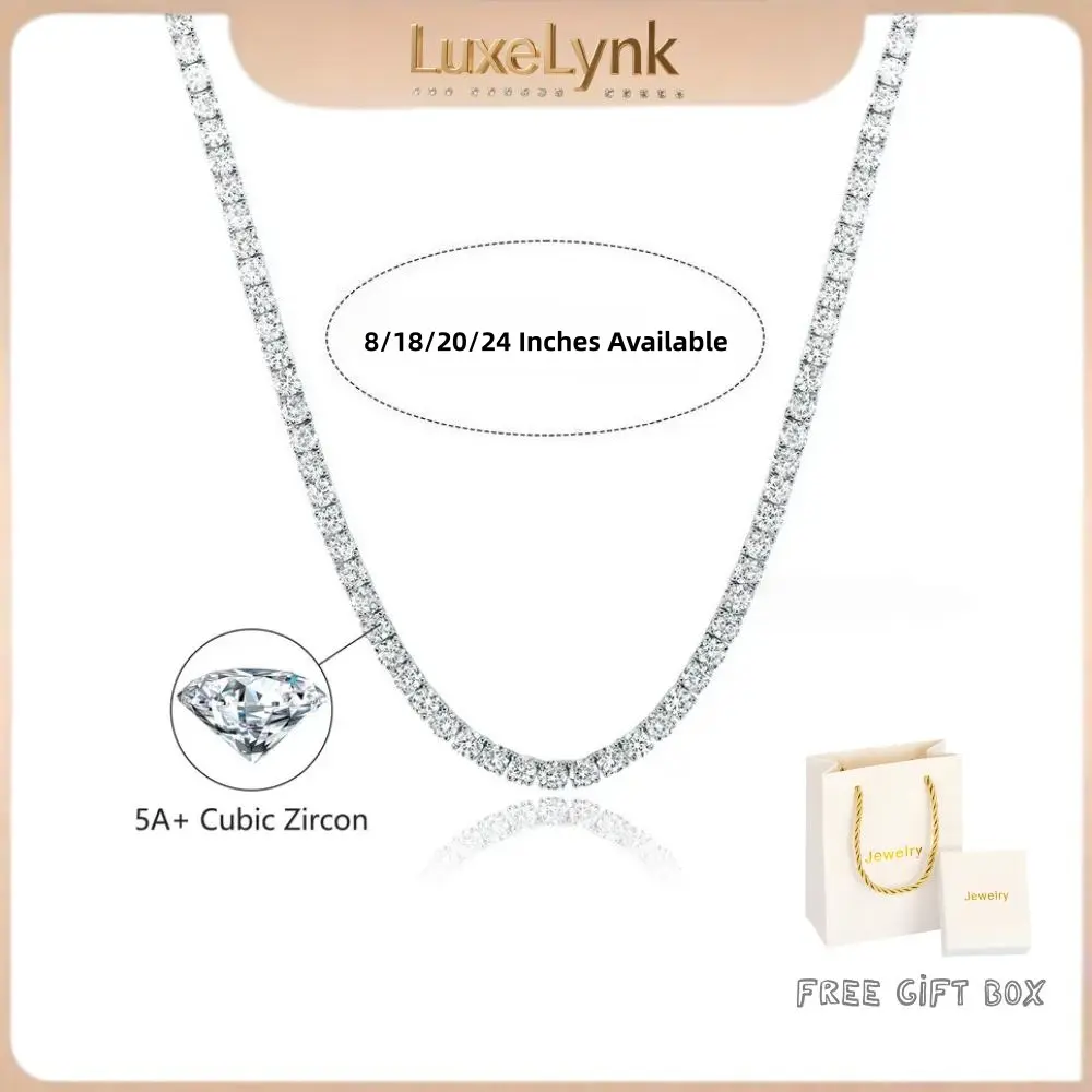 LuxeLynks Tennis Necklace（Bracelet） 3mm/5mm  Simulated Zircon Diamond Tennis Necklace for Women/Men  Classic 8"/ 18"/20"/24" Lengths with Upgraded Box Clasp Safety Latch Gold Jewelry  Valentine's Day gift