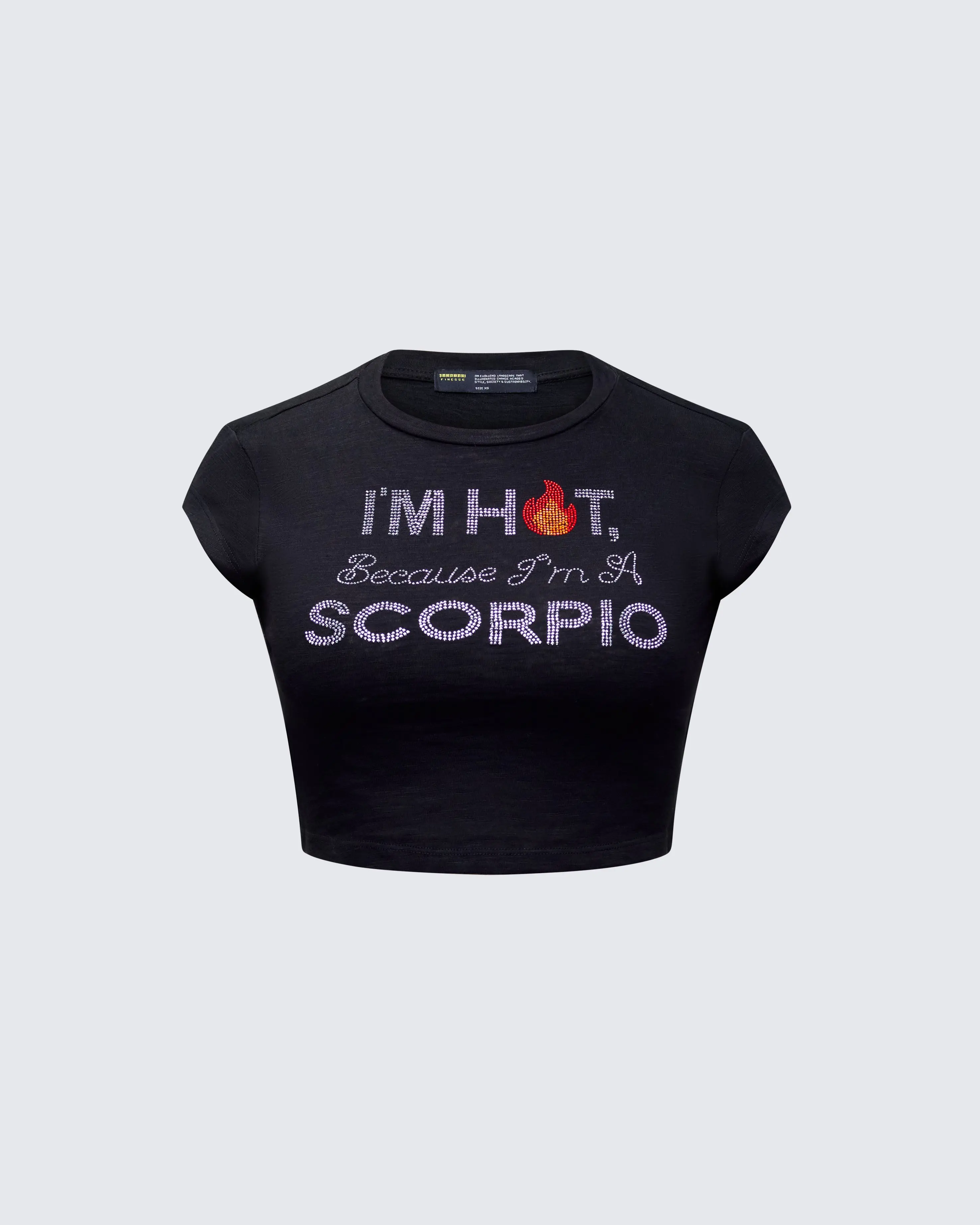 Women's Cotton-Polyester Fitted Cropped Round Neck Tee with Black Scorpio Graphic, Cap-Style Sleeves - Women's Casual Daily Wear Top, Tshirt, Girl, Zodiac