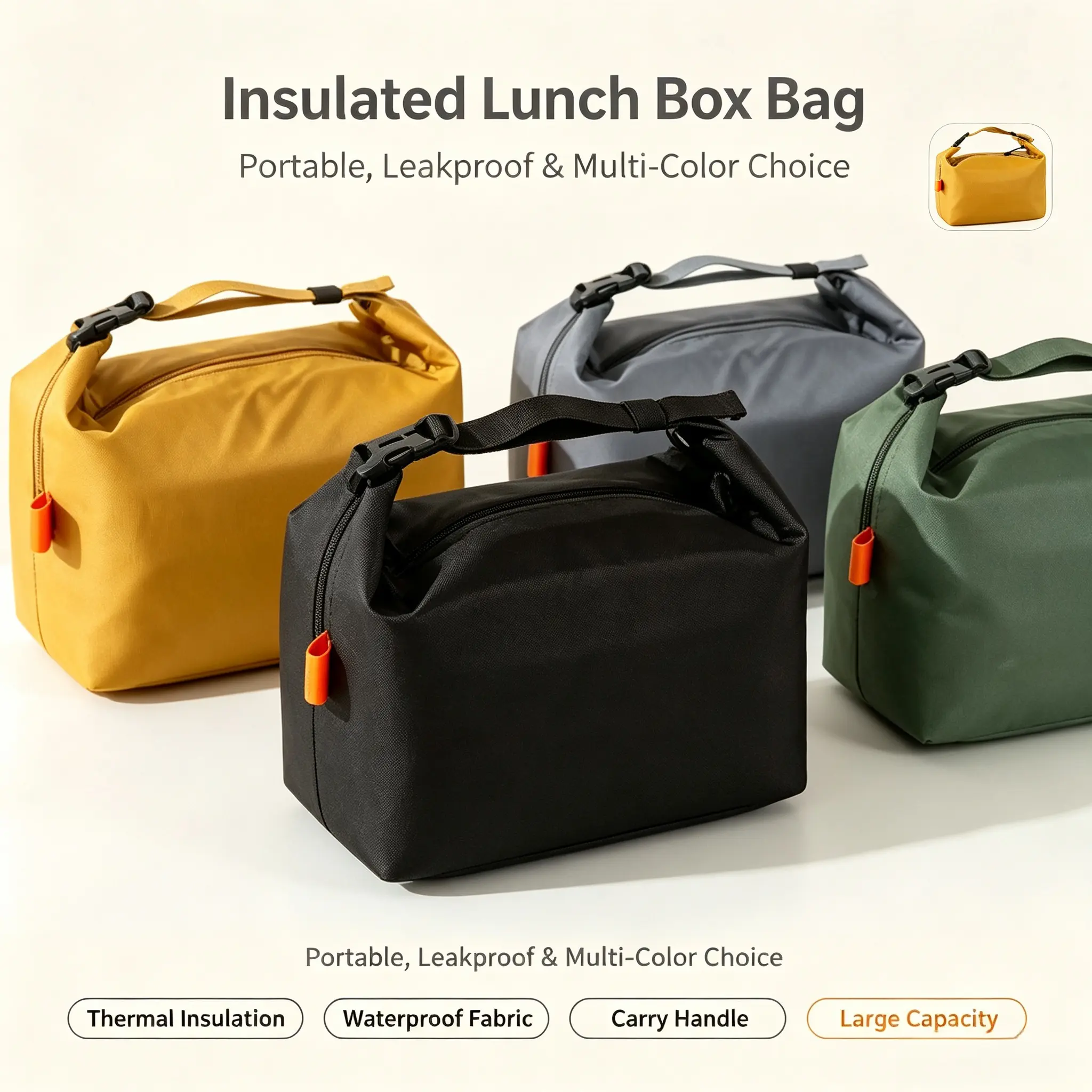 Japanese Style Insulated Bento Bag - Large Capacity Leakproof Lunch Tote with Thick Aluminum Foil, Washable Inner Layer for Work & Outdoors, Cooler Bag for Fashion Accessories Use