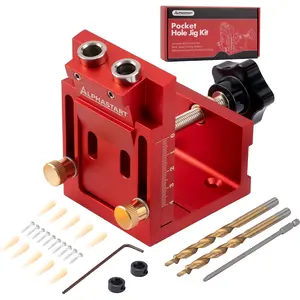 Alphastart Pocket Hole Jig Kit, 15 Degree Angled Pocket Screw Jig Set with Step Drill Bit, Adjustable Woodworking Joinery Tool for Cabinets, Furniture & DIY Carpentry
