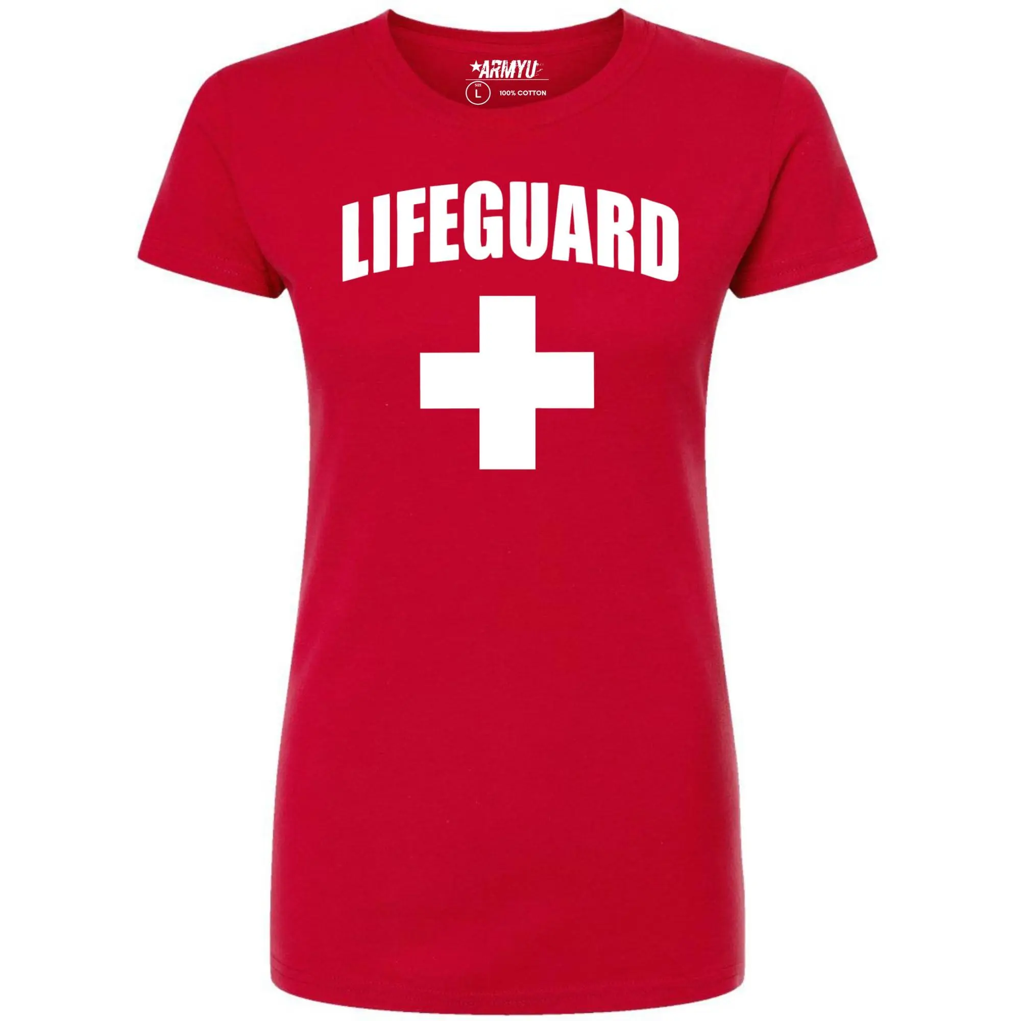 Women's Lifeguard Graphic T-Shirt - Double-Sided Printed Cotton Top, Slim Fit Short Sleeve for Beach, Gym & Costumes, Pairs with Leggings, Shortsleeve