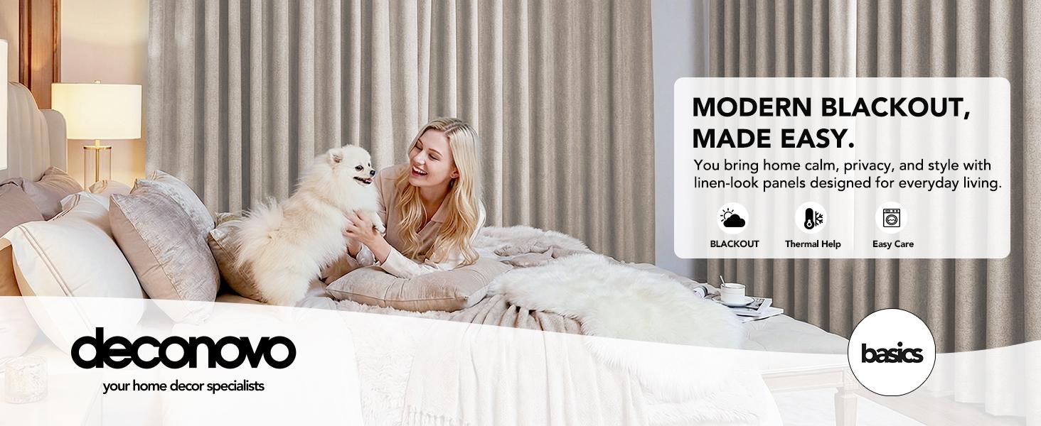 Deconovo Linen-Textured Blackout Pinch Pleated Curtains with Adjustable Plastic Curtain Hooks, Lined Pleated Window Drapes, Track & Ring Hook Compatible