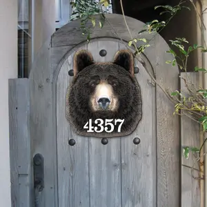 Designocracy MA982145-12 12 in. Bear Log Cabin Wooden House Number Sign Decor