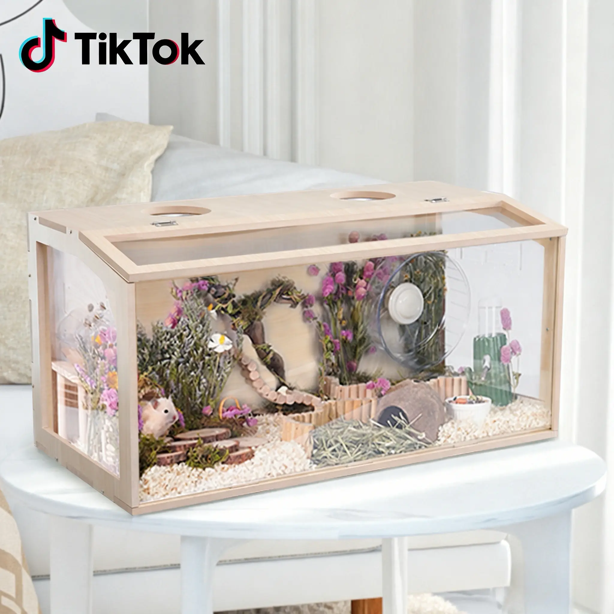 23.6" Large Wooden Hamster Cage | Transparent Acrylic & Easy to Clean for Small Pets 23.6" Large Wooden Hamster Cage | Transparent Acrylic & Easy to Clean for Small Pets