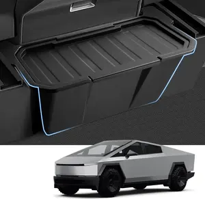 Canvcle Rear Floor Storage Box for 2024 2025 Tesla Cybertruck Accessories, 2nd Row Floor Storage Bin TPE Backseat Storage Box Rear Center Console Organizer with Anti-Slip Lid Cover Trash Can Black