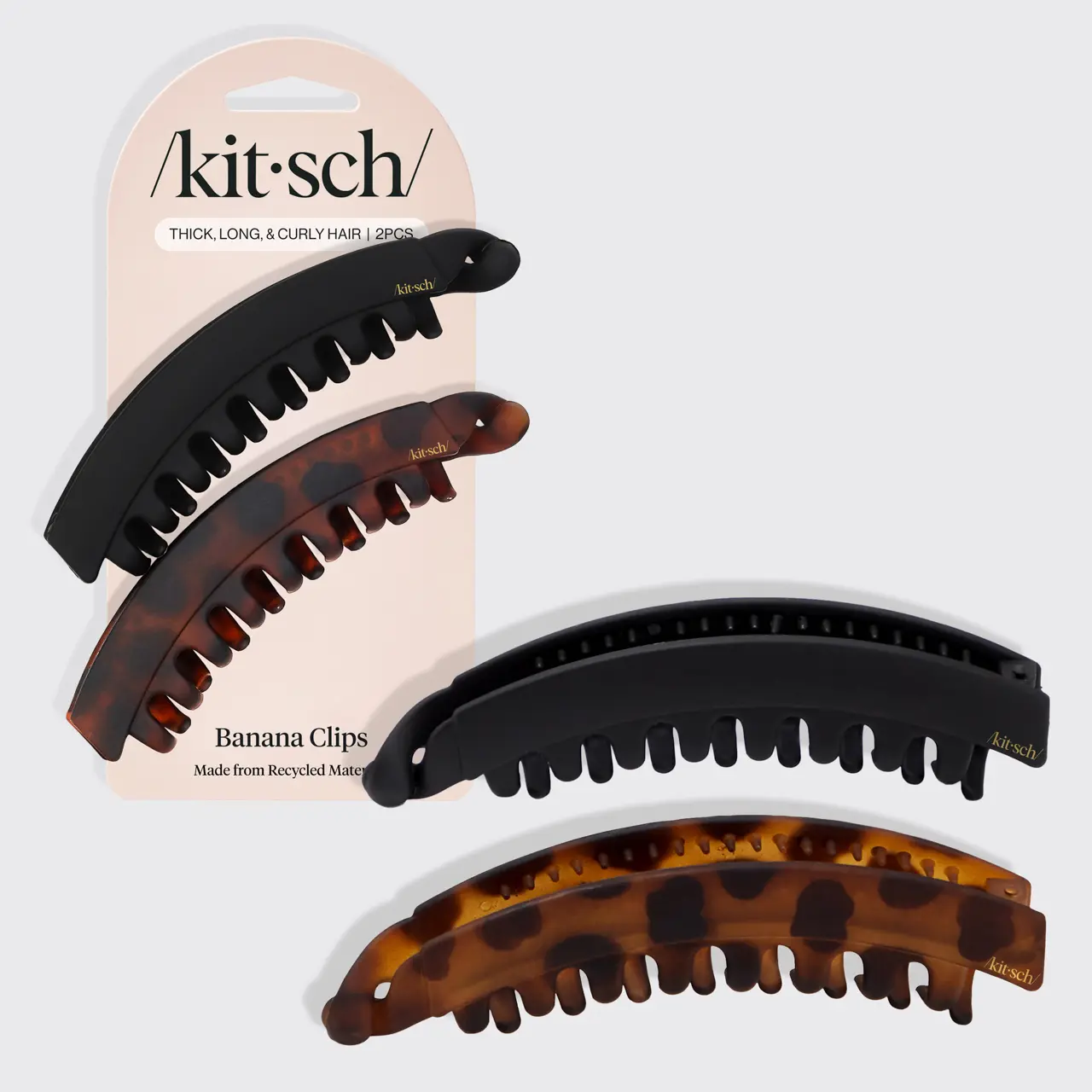 Kitsch Banana Clip 2pc - Black & Tort, Made of Black Plastic with Tornado Design, Ideal for Food Storage