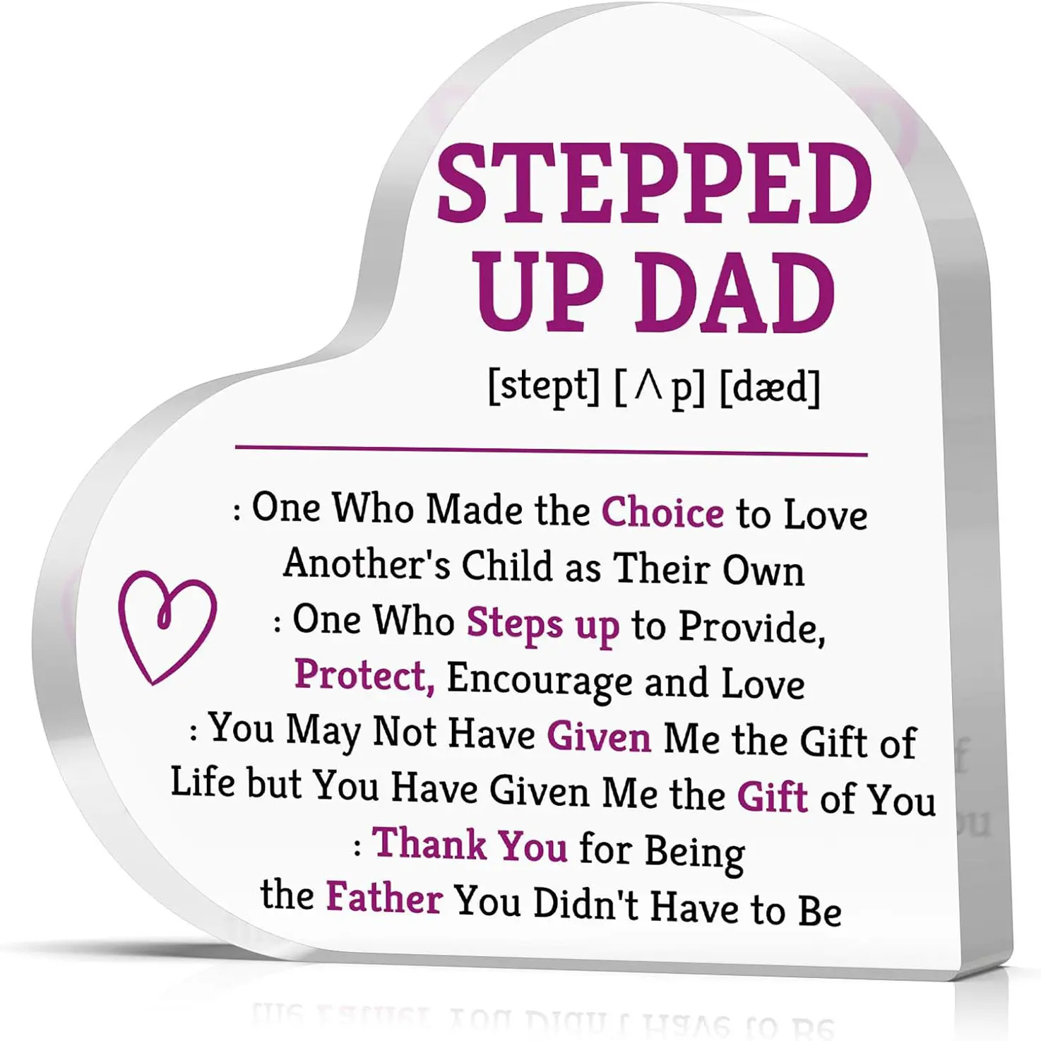 Step Dad Gifts Heart Shaped Acrylic Plaque Fathers Day Gift for Step Dad Christmas Birthday Thanksgiving Gifts for Daddy Father Step Father from Daughter Son Clear Desk Decorative Sign for Office Home