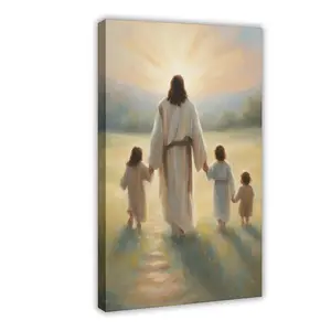 Jesus Walking with Children Wall Art Poster, Jesus And Three Children, Jesus Portrait, Jesus Nursery Art, Christian Home Decor, Jesus Art