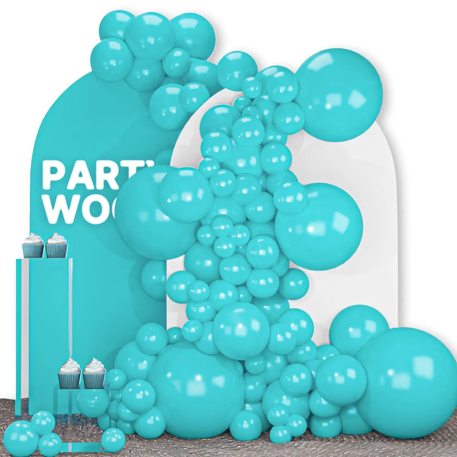 PartyWoo Thick Teal Balloon Arch Kit, 100pcs Different Sizes (18/12/10/5 in) Turquoise Dark Teal Festive Balloon Clusters for Baby Shower, Graduation Decor, Balloon Clusters Balloons