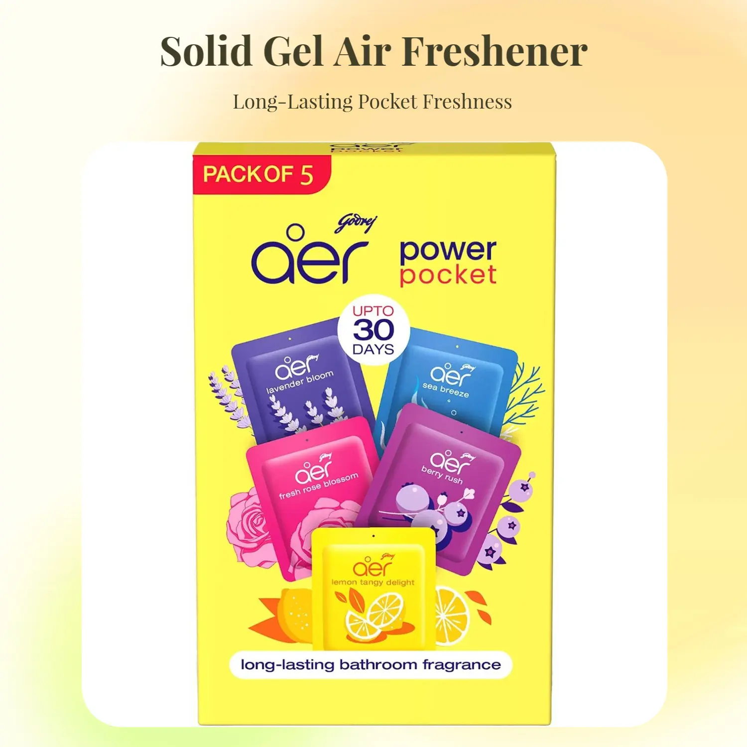 AER Power Pocket Assorted Solid Scented Air Fresheners - Eco-Friendly Room Scents, Fresh and Clean Home Fragrance for Whole Home, Small Spaces, Laundry Room Fresh, Long-Lasting Aroma, Pack of 5