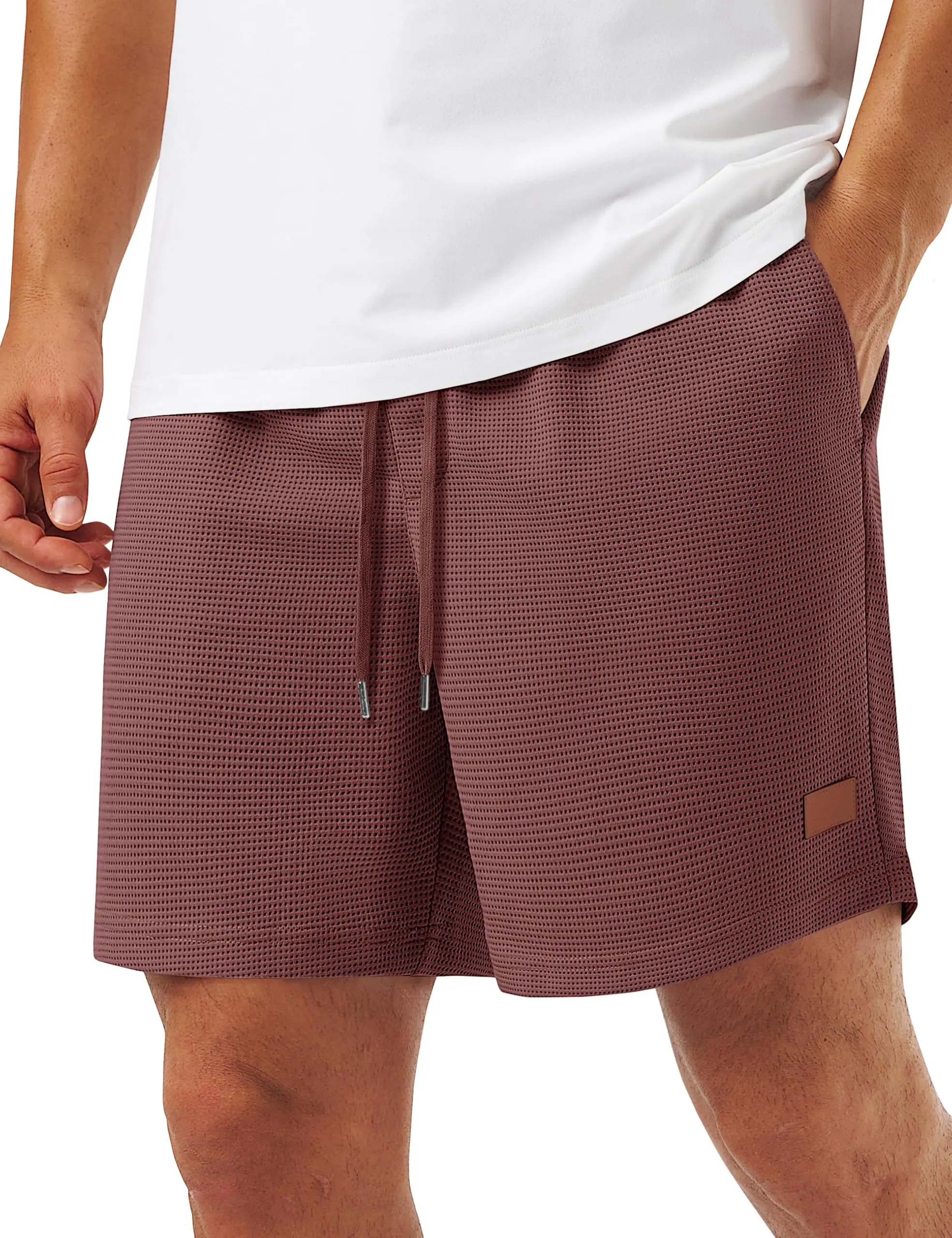 MAGCOMSEN Men's Casual Waffle Knit Sweatshorts, 5" Above Knee Fitted Cut with Pockets for Gym & Lounging