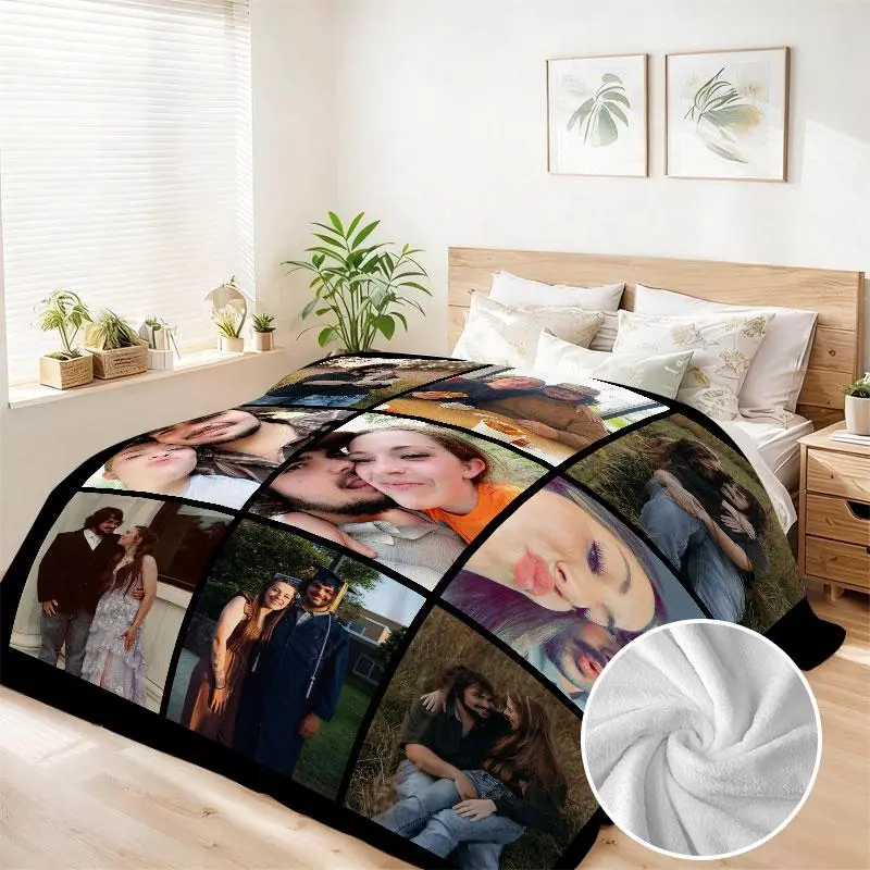 90"x108" Custom Photo Blanket Gift - Printed Flannel, Multi-Size Options, Personalized with Photos & Text for Family, High-Definition Front for Vibrant Prints, Ideal for Birthday Christmas, Printed Flannel Blanket