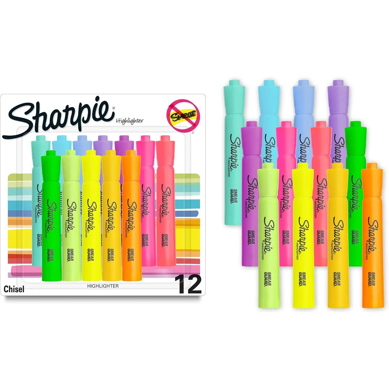 12-Pack Assorted Colors Chisel Tip Tank Highlighters, Smear-Resistant, School Supplies Shopping Stuff for School, Teacher Office Accessories, Office Stationery & Art Supplies Essentials, Assorted Pack