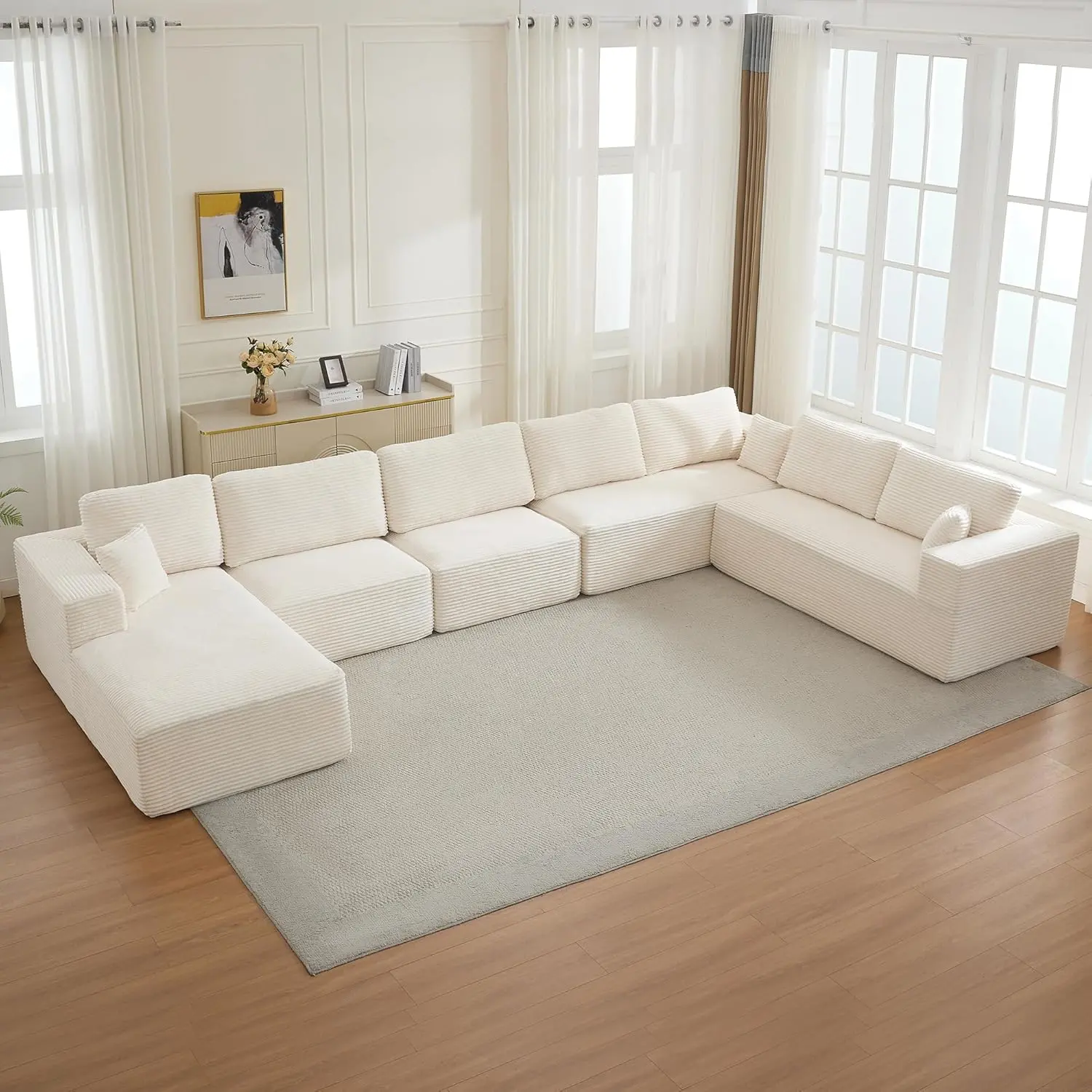 Beige-6 Seater - Left Facing Chaise