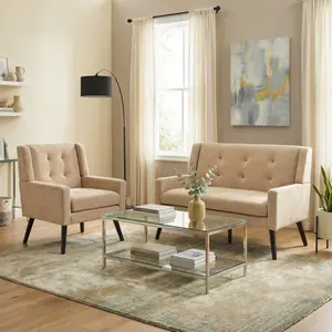 BESTER 2-Piece Seating Set – 1 x Modern Linen Accent Chair + 1 x 40.94" Wide Loveseat with High Tufted Backrest, Ergonomic Design, Thickened Cushions, Removable Covers, Solid Wood & Metal Legs, Skin-Friendly Linen/Suede furniture