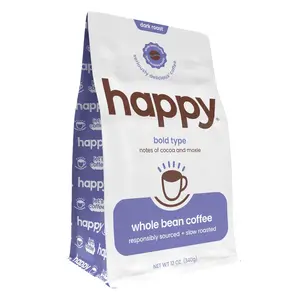 Happy Bold Type Dark Roast Whole Bean Coffee 12 oz - With Notes of Cocoa & Moxie, Responsibly Sourced & Slow Roasted Coffee