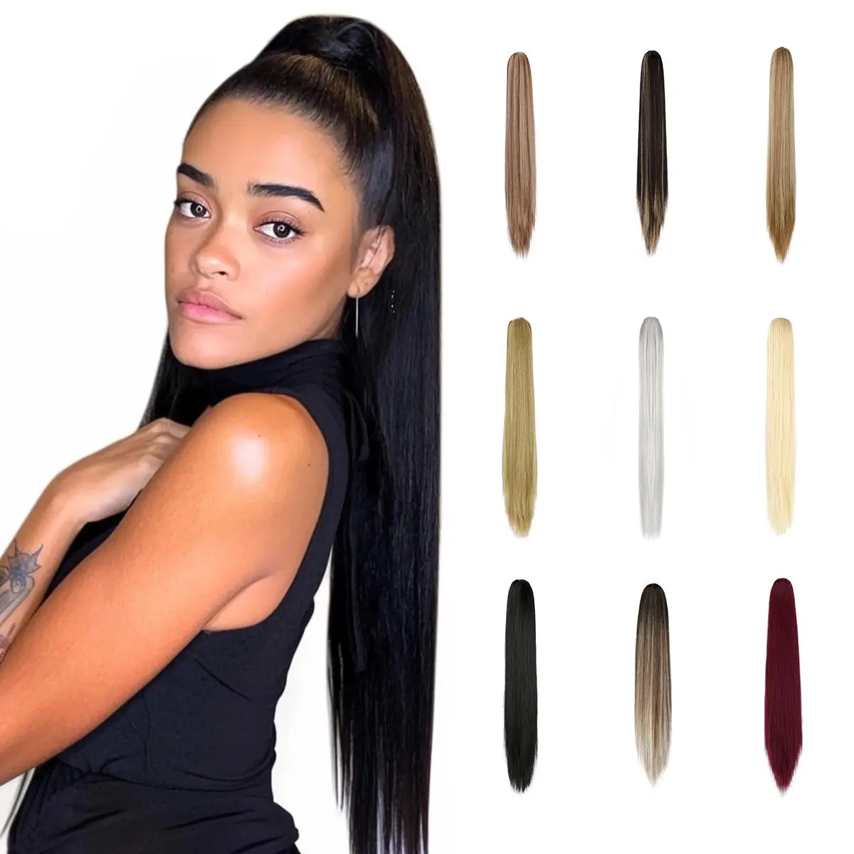 Cephemer Ponytail Claw Clip 21inches Straight Pony Tails Hair Extensions Natural Looking Synthetic Hairpiece for Women Easy to Wear All Day Comfort for Daily Party Black Friday & Christmas