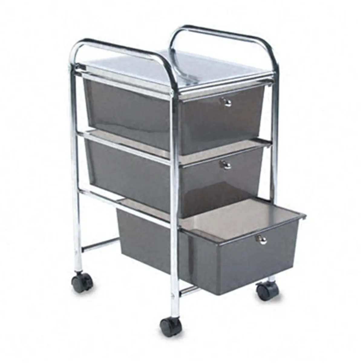 212 MAIN Mobile 3-Drawer Desk Organizer with Casters - Chrome Metal Frame, Smoke Drawers, Locking Feature for Office Organization