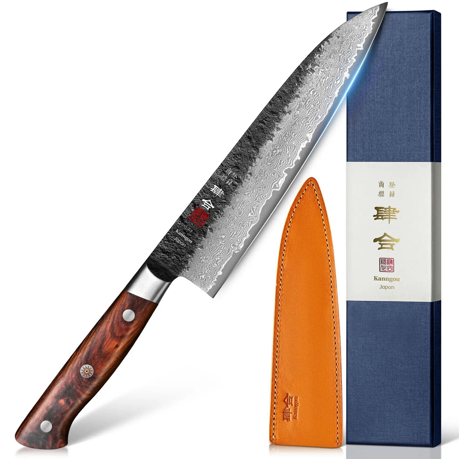 KanngouSaku Ultra Sharp Japanese Chef Knife –  8.27" Kitchen Knife, Kanngou Steel Chef’s & Paring Knife Set, Premium Gift for Men & Women, Perfect Dad/Mom Gift, Viral Kitchen Essential with Gift Box & Perfect Father's Day Gift for dad, Wood, Kitchen Utens
