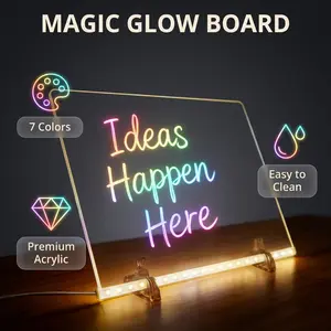 WHEELKIDS Birthday Gift: 13.8x9.8-inch LED Drawing Board with 7 Modes & 12-Color Acrylic Whiteboard, Includes 7 Markers & Spray Bottle, Perfect for Bedroom, Office, Home Desktop Decoration