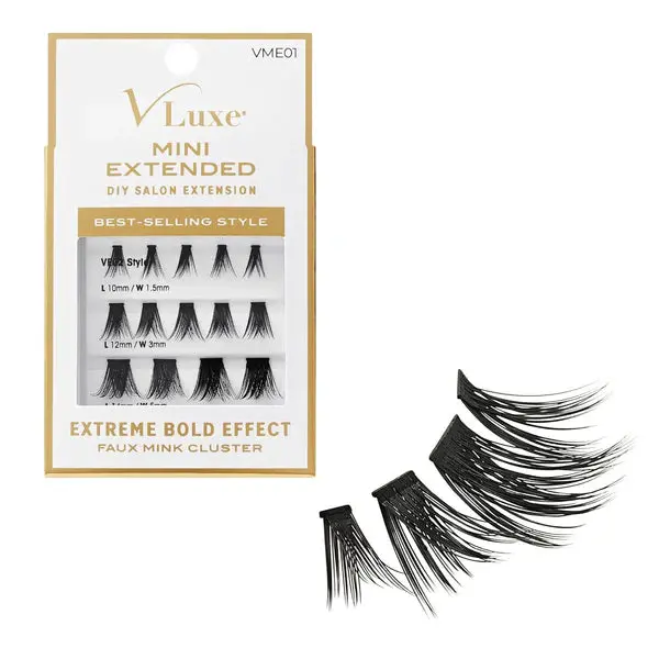 KISS VLuxe Mini Extended Cluster Lashes, VLE01 - False Eyelashes for Easy DIY Lash Clusters at Home, Eyelashes Extensions with Natural Curl & Subtle Thickness, False Eyelashes & Adhesives, Cosmetic, Clustered