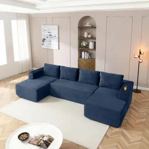 Niccae 132-Inch U-Shaped Modular Sectional Sleeper Sofa, Boneless Cloud Couch for Living Room, U Shaped 5 Seat Sofa with 2 Cup Holders, Free Combination, No Assembly Required