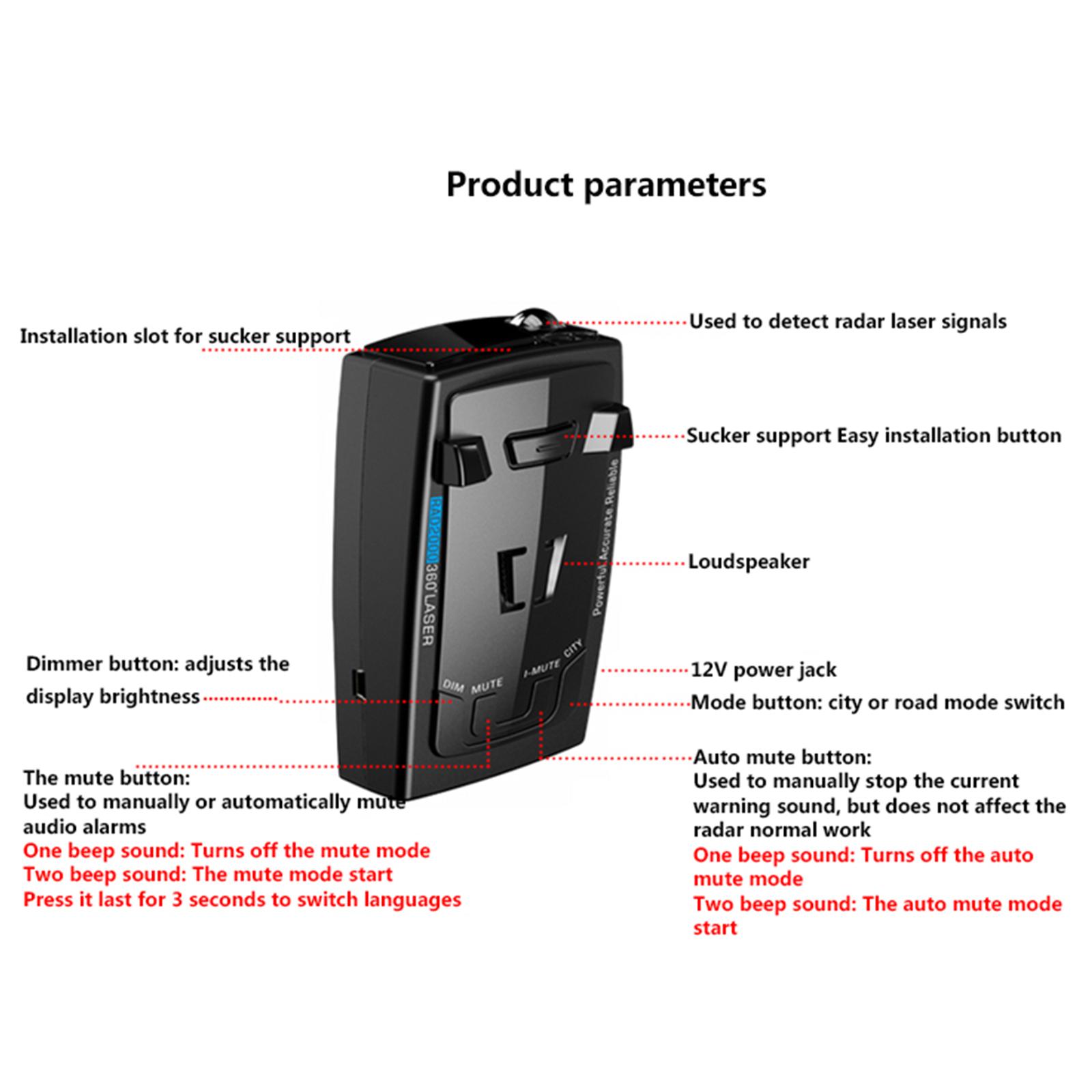 RAD2000 car laser alert detector detail view