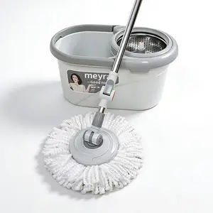 A mop set with 360° Spin Mop and Bucket and an adjustable handle, is highly suitable for various floor types. The dual-bucket design enables odor-free cleaning. Household Plastic Stainless Steel Microfiber