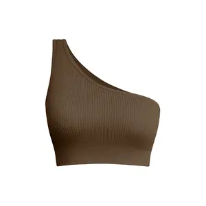 OYV Women's Sports Yoga Wear Seamless Ribbed Diagonal Shoulder  Asymmetrical Sport Tank Tops For Women Workout Exercise