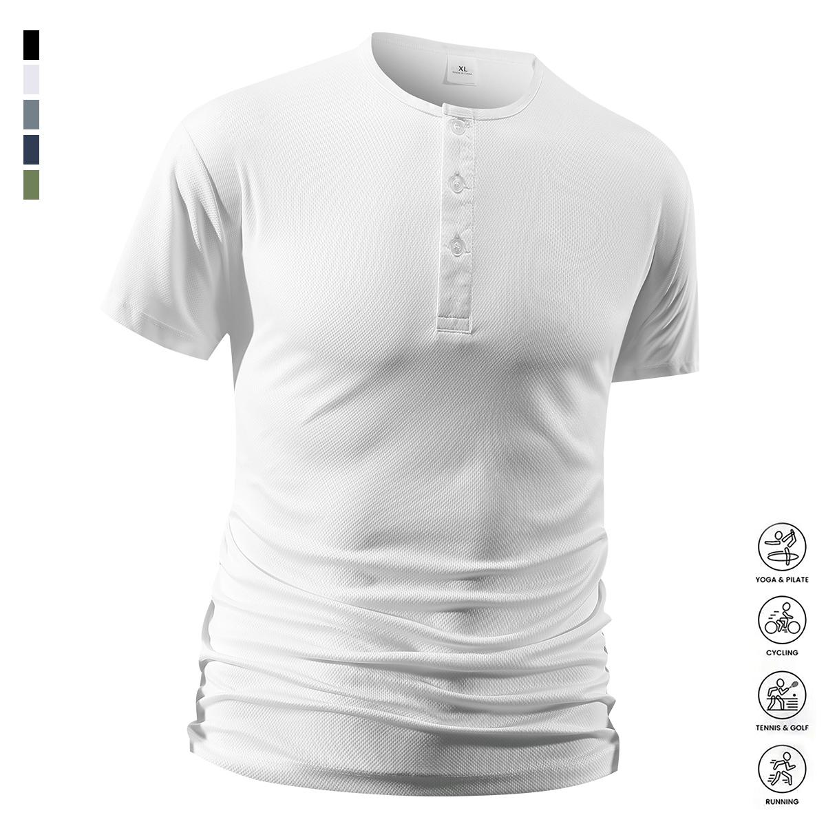 4 Pack Men's Lightweight Casual Short Sleeve Breathable Henley Shirt, Comfortable Versatile Moisture Wicking Quick Dry T-Shirt with Stretch, Fashionable Solid Color Lightweight Trendy Button Down Shirt for Everyday Outdoor Use, Suitable for Casual Outings
