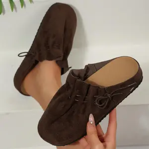 Women's Sandals Y2K Style Suede Mules Drawstring Detail Backless Slip-Ons Indoor Outdoor Shoes Springfresh