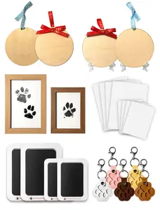 Pet Memorial Set-Inkless Paw Print Kit for Pets, Dog Nose Print Kit & Pet Hair Storage Keychain, Dog and Cat Paw Print Memorial Kit with Frames, Ink Pads, Ornament Discs, Cardstock, Paw-Shaped Keychains-5 Pack