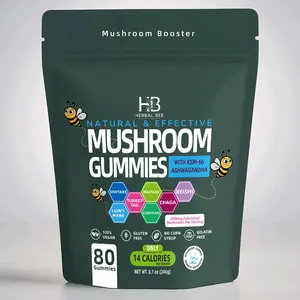 Herbal Bee Organic Ashwagandha & Lions Mane Mushroom Gummies with Reishi, Cordyceps, Turkey Tail, Maitake, Shitake & Chaga – Immune Support & defense, Brain Boost, Vegan, Low Carb, All-in-One Superfood supplement | 60 gummies