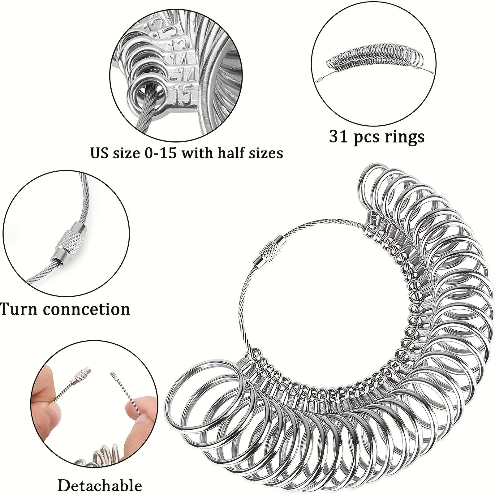 Professional Jewelry Ring Sizer Set Includes Four Metal Gauges Core Mandrel and Finger Measuring Belt for Accurate Sizing