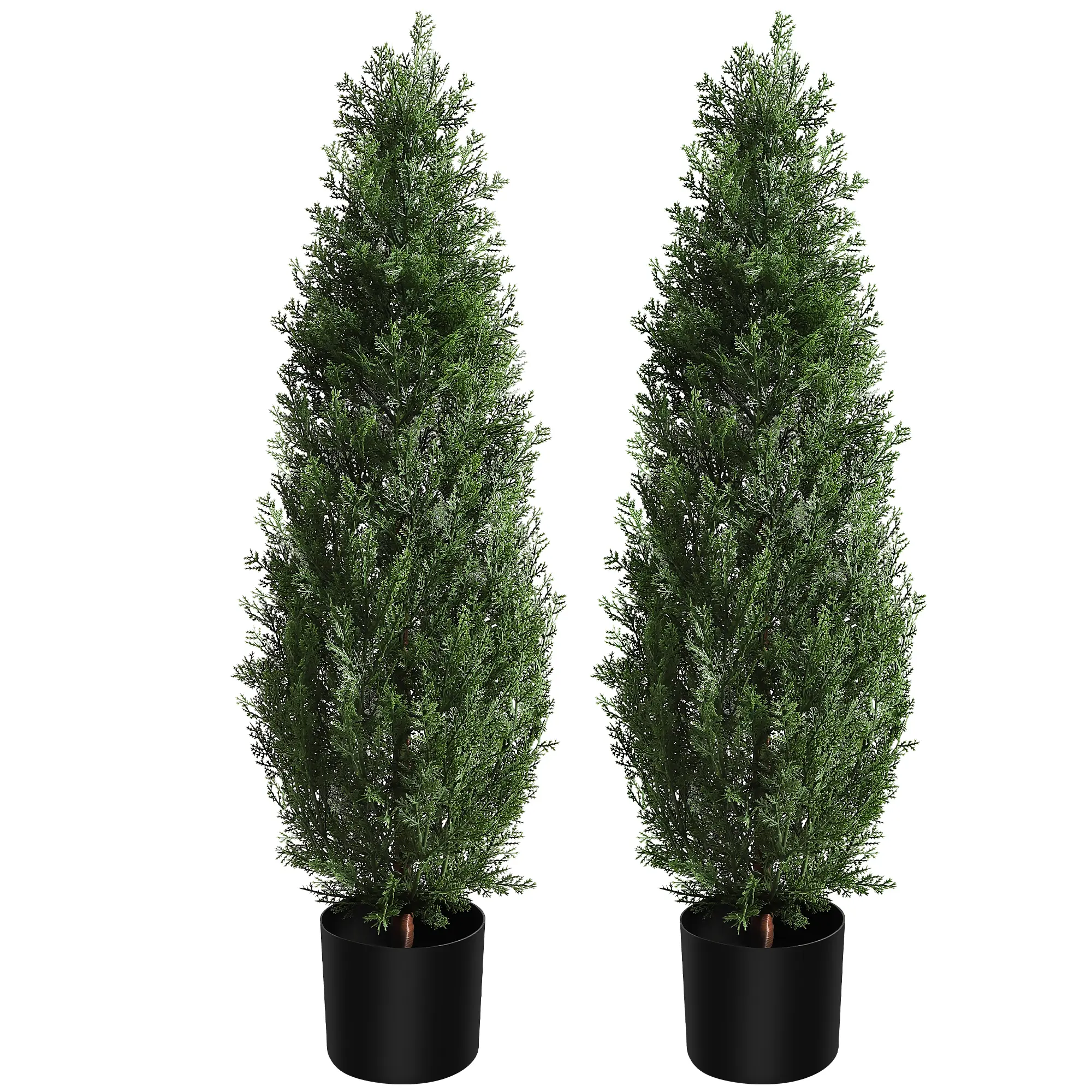5ft (60in) Set of 2 UV-Protected Plastic Artificial Cedar Topiary Trees with Iron Frames, Realistic Faux Boxwood Shrubs for Indoor, Outdoor Porch & Garden Home Decor, Outdoor Artificial Plants
