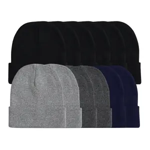 12 Pack Men's Knit Cuffed Beanie Cuffed Thick Knitted Slouchy Beanie for Men Women Unisex Winter Cozy Warm Hat Ski Stocking Cuffed Cap Skull Cap Assorted Value Pack