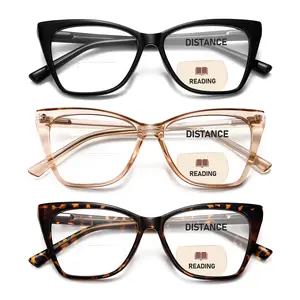 3pack Bifocal Reading Glasses Women Cat Eye Oversized Blue Light Blocking Computer Readers Designer Clear Top Eyewear
