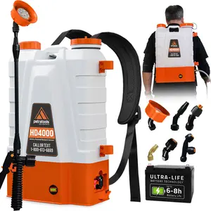 PetraTools Battery Powered Backpack Sprayer 4 Gallon - HD4000 - Electric Lawn and Garden Sprayer with 6 Nozzles, 90 PSI, Rechargeable Battery for Weed and Pest Control