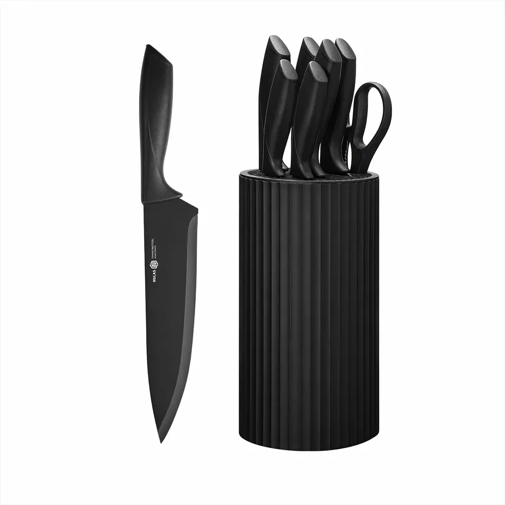 NULAS Knife Set,  8-Piece Kitchen Knife Set for Chef, Sharp Knife Set with Universal Knife Block, Anti-Rust Kitchen Knife Block Set,  (Black) Stainless Steel Cutting