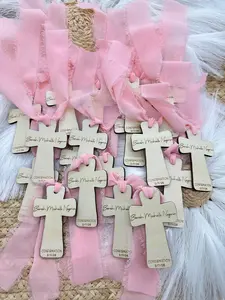 2.5 Inch Personalized Wood Cross with Name, Sacrament Date & Gift Tag | Elegant Baptism, First Communion or Confirmation Cross