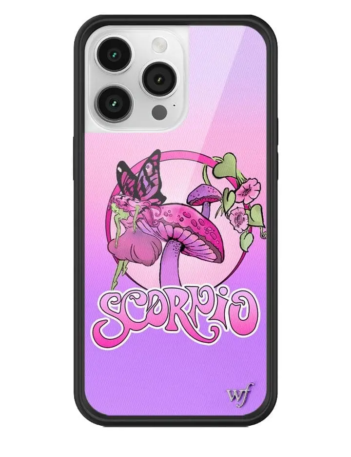 Scorpio | Limited Edition iPhone Case | Raised Protective Black Bumper | Women Owned Small Business | Zodiac Ombre Pink and Purple Green and Pink Fairies Butterflies and Mushrooms | Safety Casing Protective | Cellphone Cute Aesthetic